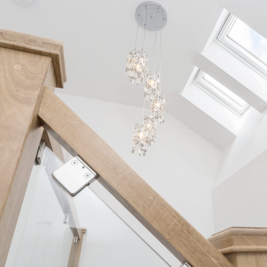 Solid oak and glass stair balustrade